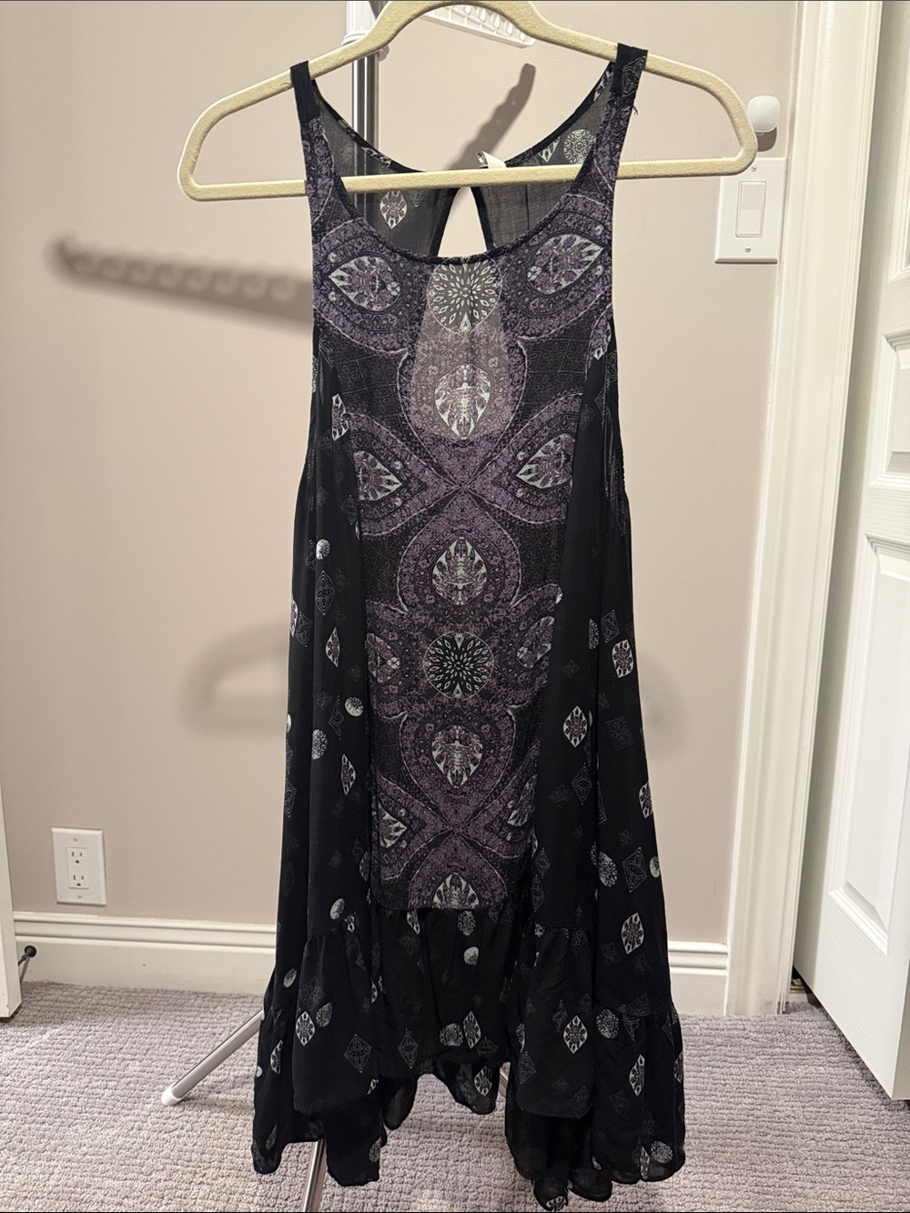 Free People Black and Purple Printed Boho Slip Dress